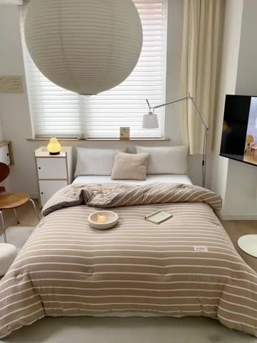 91家纺网 家纺一手货源 找家纺 森林人 2023新款A类水洗棉立体大豆被2 立体-条纹咖