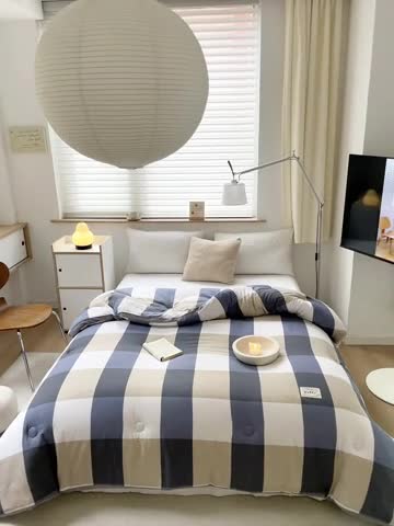 91家纺网 家纺一手货源 找家纺 森林人 2023新款A类水洗棉立体大豆被2 立体-蓝大格