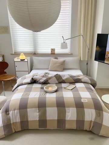 91家纺网 家纺一手货源 找家纺 森林人 2023新款A类水洗棉立体大豆被2 立体-咖大格