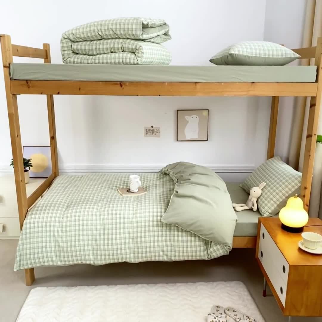 91家纺网 家纺一手货源 找家纺 吉象 2025新款色织学生水洗棉上下铺三件套 春风曲