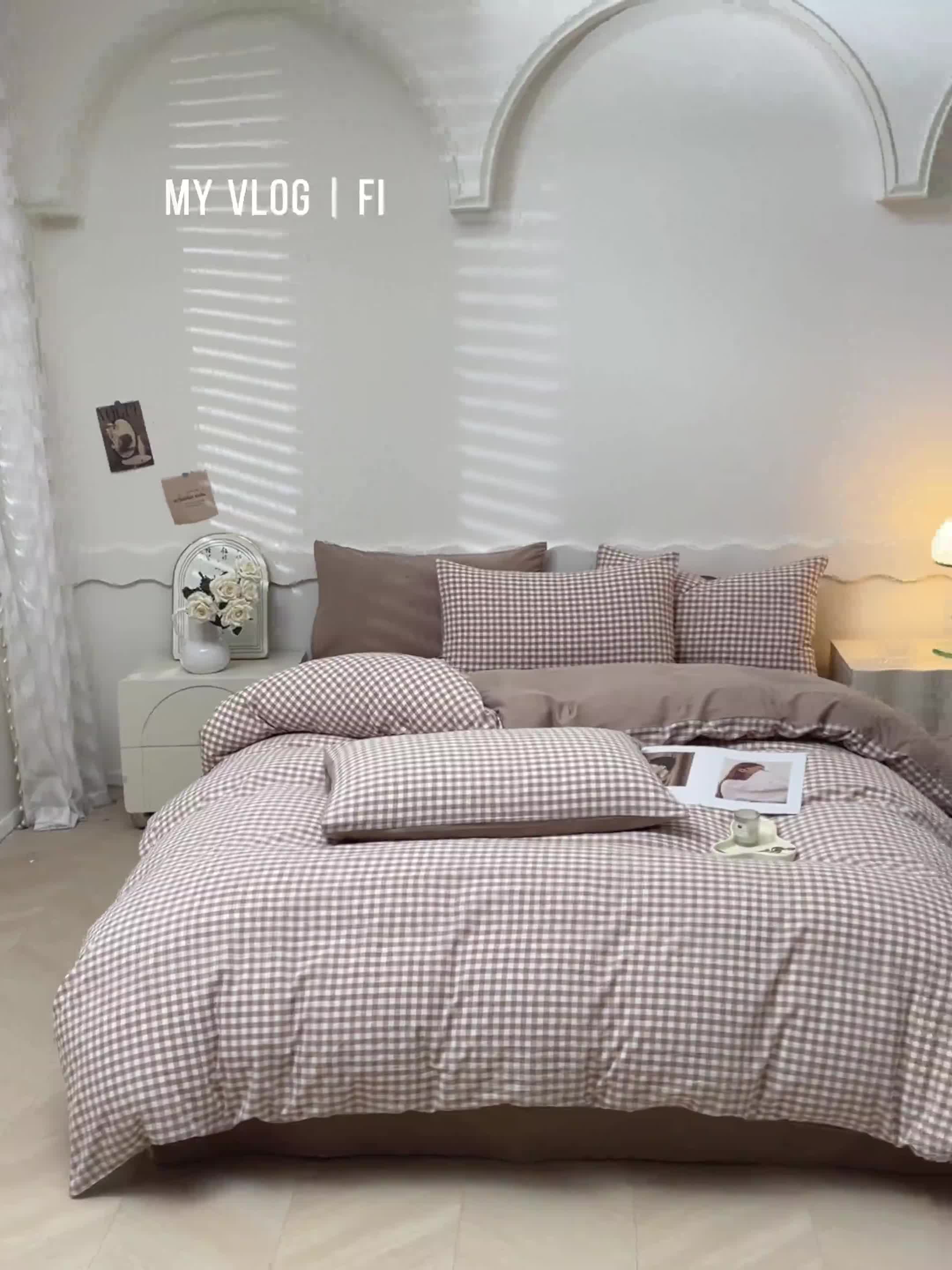 91家纺网 家纺一手货源 找家纺 吉象 2023新款全棉色织水洗棉四件套 咖小格