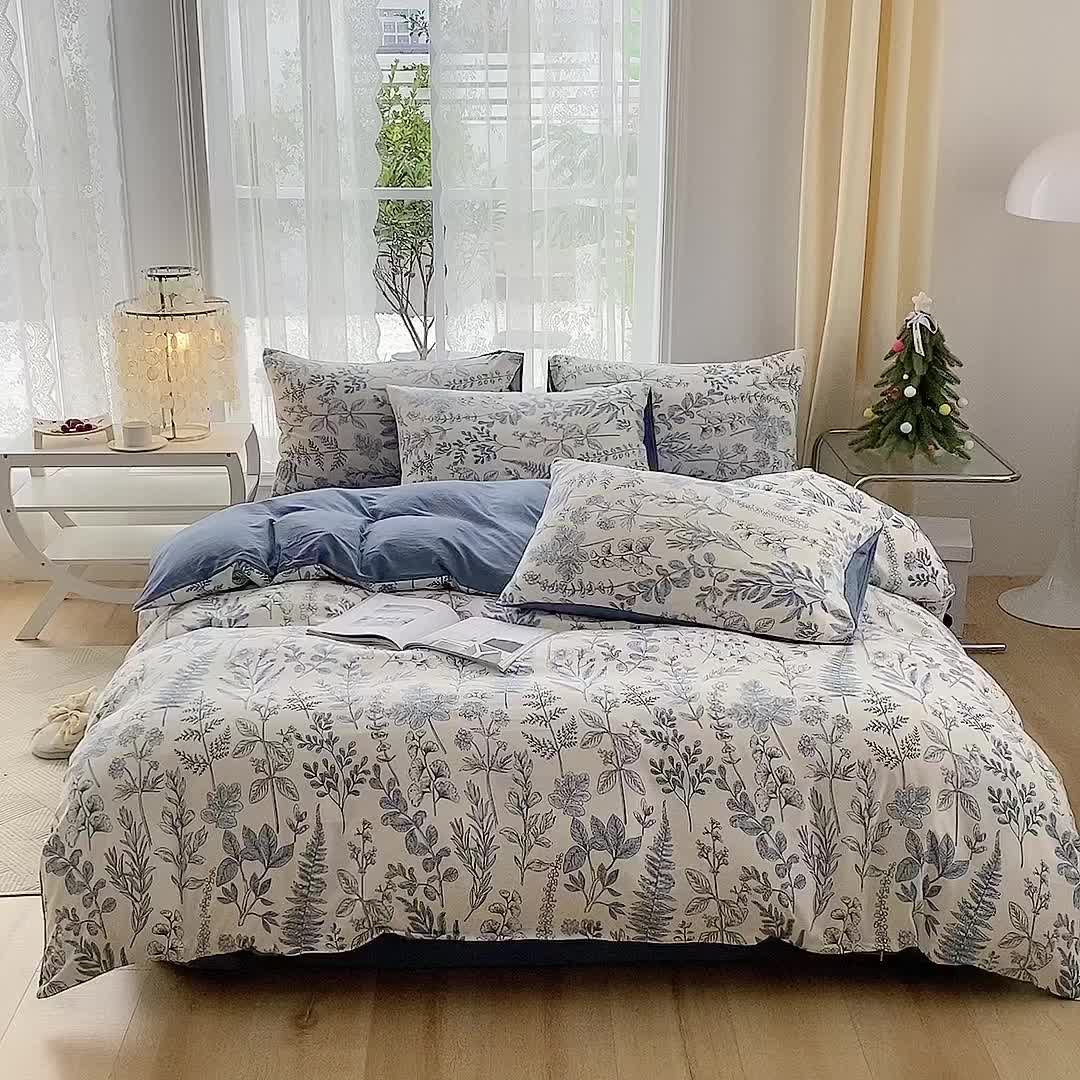 91家纺网 家纺一手货源 找家纺 赫然 2026新款水洗双层纱四件套 兰花情