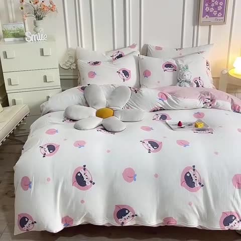 91家纺网 家纺一手货源 找家纺 甜之梦 2025新款针织棉印花四件套 蜜桃牛奶