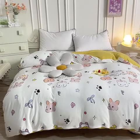 91家纺网 家纺一手货源 找家纺 甜之梦 2025新款针织棉印花单品被套 派对小兔