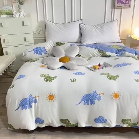 91家纺网 家纺一手货源 找家纺 甜之梦 2025新款针织棉印花单品被套 恐龙乐园