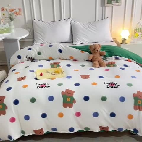 91家纺网 家纺一手货源 找家纺 甜之梦 2025新款针织棉印花单品被套 波点熊