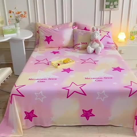 91家纺网 家纺一手货源 找家纺 甜之梦 2025新款针织棉印花单品床单 星星的约定