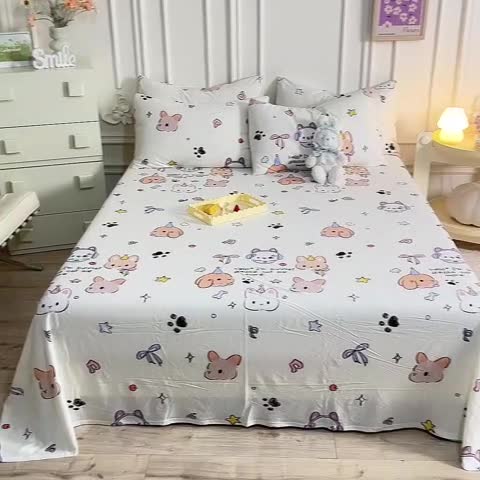 91家纺网 家纺一手货源 找家纺 甜之梦 2025新款针织棉印花单品床单 派对小兔