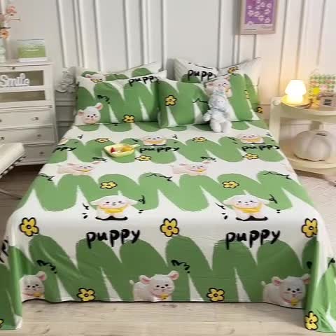 91家纺网 家纺一手货源 找家纺 甜之梦 2025新款针织棉印花单品床单 哈基米