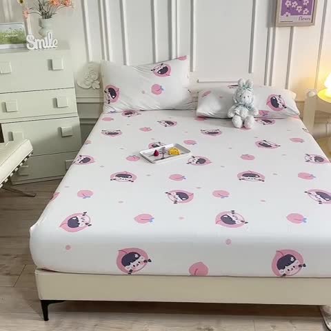 91家纺网 家纺一手货源 找家纺 甜之梦 2025新款针织棉印花单品床笠 蜜桃牛奶