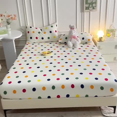 91家纺网 家纺一手货源 找家纺 甜之梦 2025新款针织棉印花单品床笠 流星点点