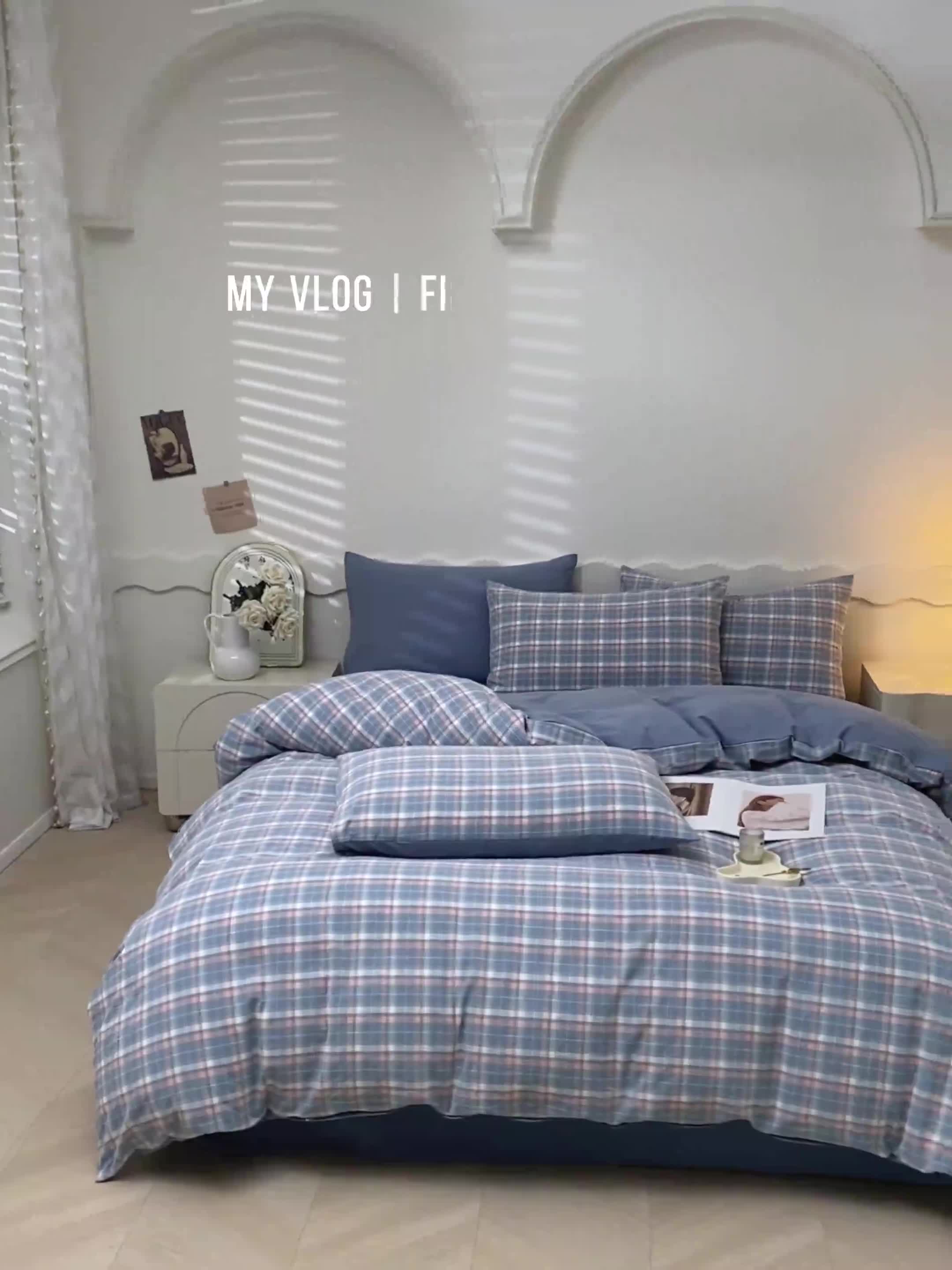 91家纺网 家纺一手货源 找家纺 吉象 2023新款全棉色织水洗棉四件套 初晴蓝