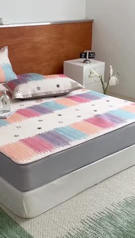 91家纺网 家纺一手货源 找家纺 觅糖 2023新款A类抗菌养生冰藤凉席平铺款床笠款 缤纷夏日