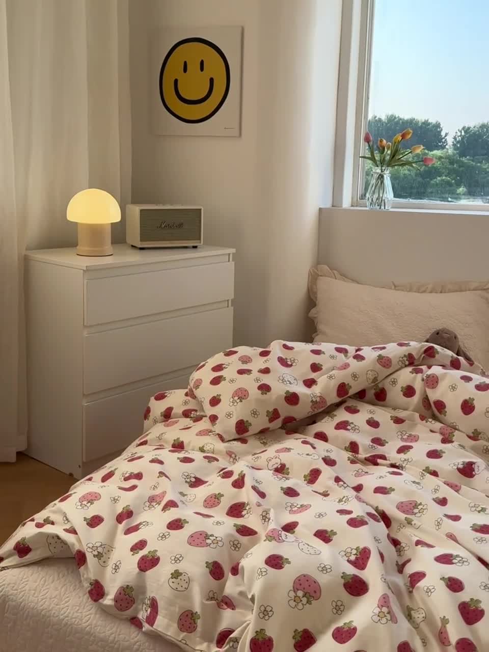 91家纺网 家纺一手货源 找家纺 洋铭区 2023新款全棉单品被套 草莓粉粉