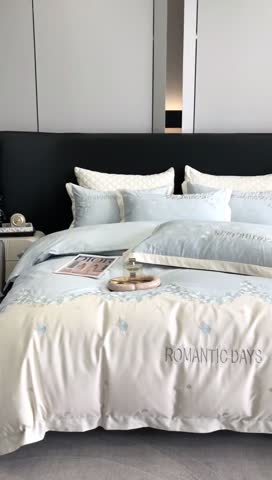 91家纺网 家纺一手货源 找家纺 MIU缪家居 2023新款100支全棉提花四件套-丝绒玫瑰 丝绒玫瑰-蓝