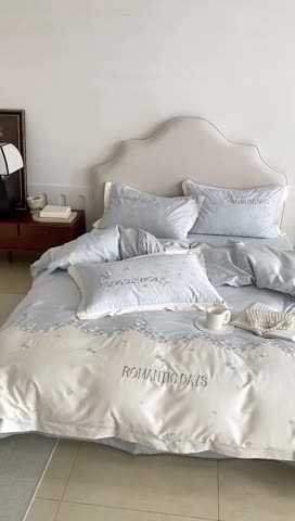 91家纺网 家纺一手货源 找家纺 MIU缪家居 2023新款100支全棉提花四件套-丝绒玫瑰 丝绒玫瑰-蓝