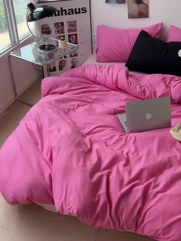 91家纺网 家纺一手货源 找家纺 海岛哥哥 2023新款大眼睛超柔水洗棉系列四件套 大眼睛-玫红+玉色