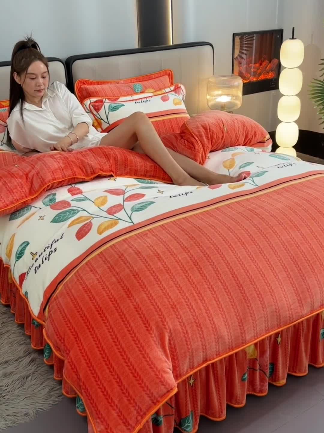 91家纺网 家纺一手货源 找家纺 馨梦缘 2025直播爆款8.5斤牛奶绒四件套加厚保暖床裙金貂绒 金枝玉叶