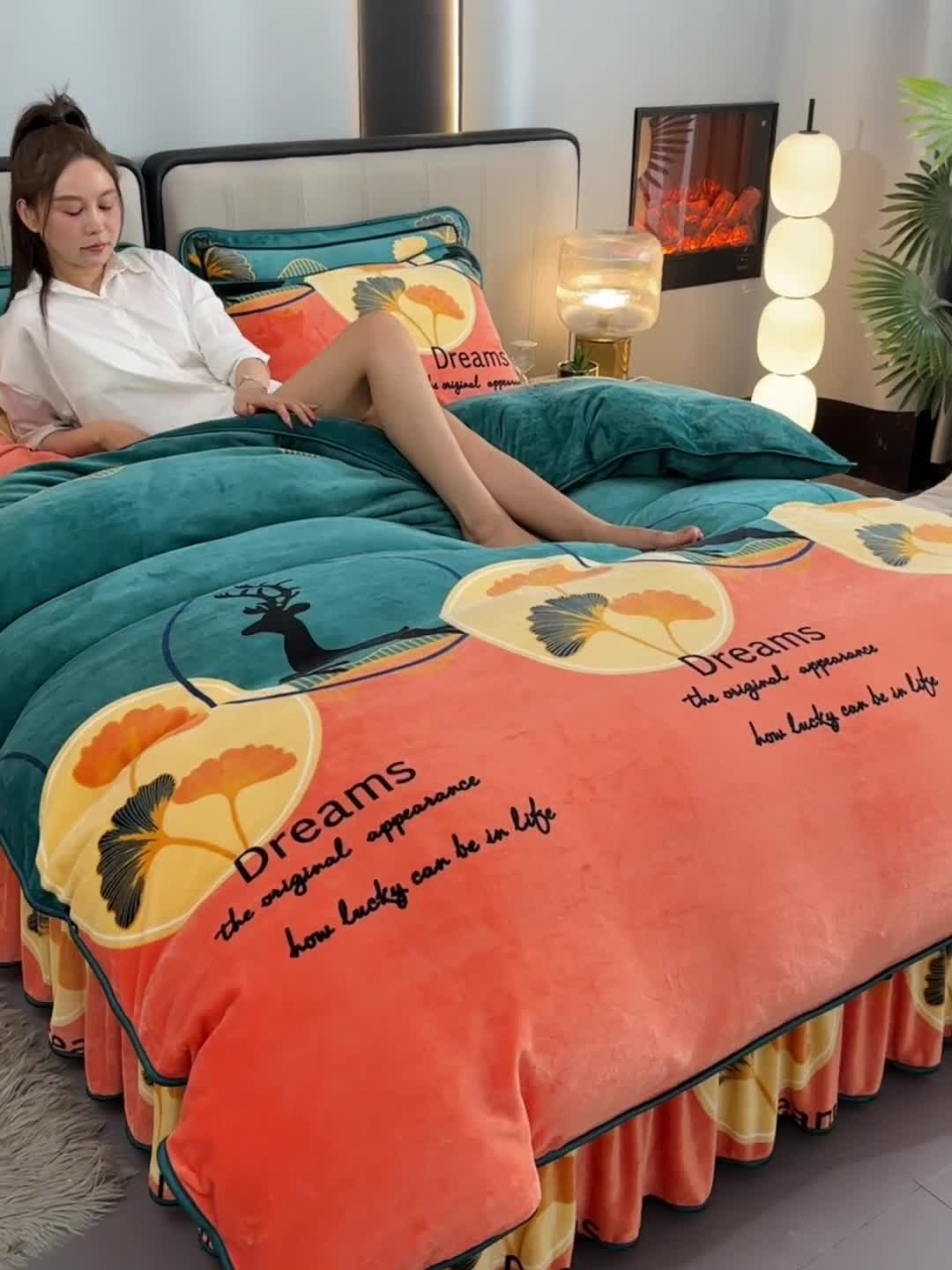 91家纺网 家纺一手货源 找家纺 馨梦缘 2025直播爆款8.5斤牛奶绒四件套加厚保暖床裙金貂绒 梦幻人生