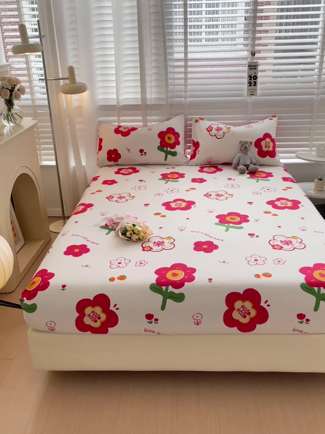 91家纺网 家纺一手货源 找家纺 名兮 2023新款全棉印花床笠 花好月圆