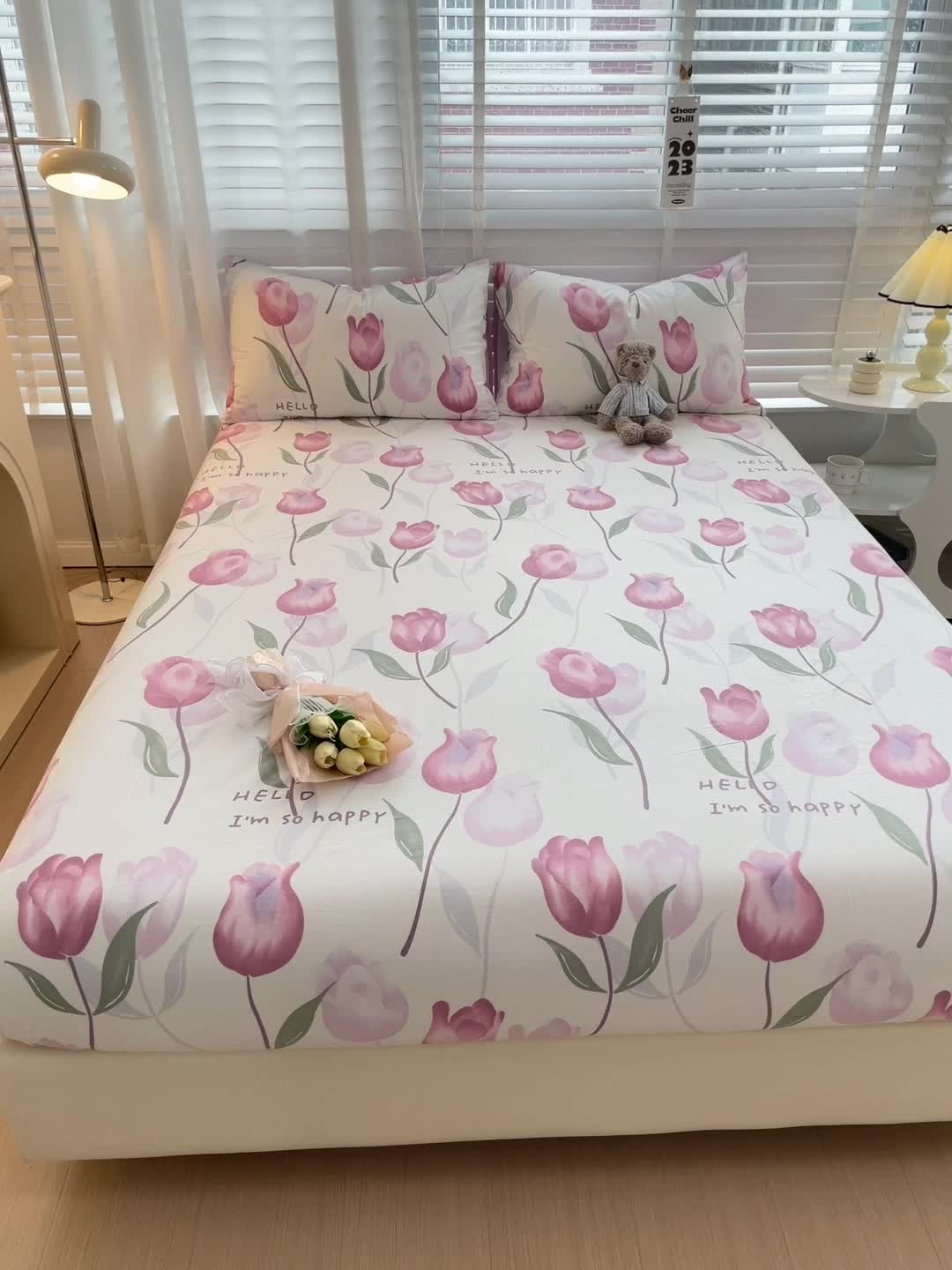 91家纺网 家纺一手货源 找家纺 名兮 2023新款全棉印花床笠 花间如梦