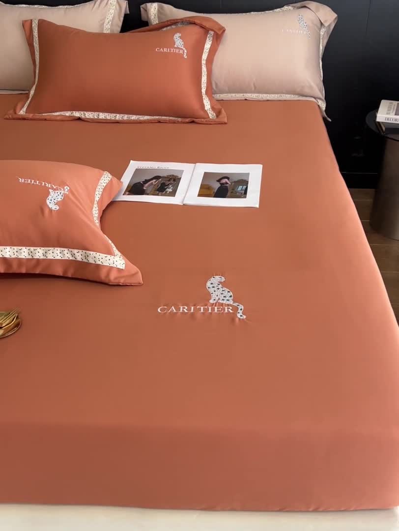 91家纺网 家纺一手货源 找家纺 优悦 2023新款轻奢磨毛刺绣床笠 布鲁-橘色