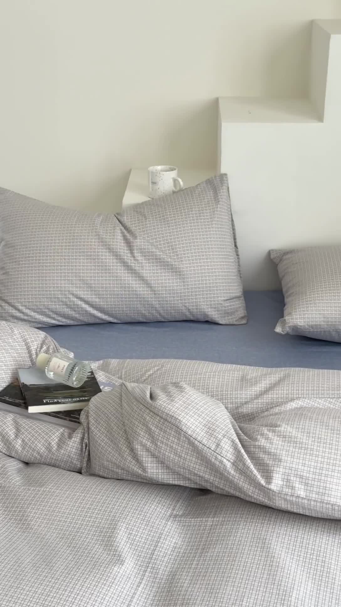 91家纺网 家纺一手货源 找家纺 昔可家纺 2023新款北欧风全棉四件套 机理格