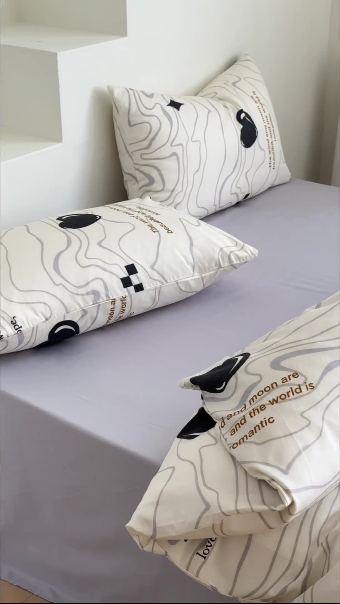 91家纺网 家纺一手货源 找家纺 昔可家纺 2023新款北欧风全棉四件套 几何爱心