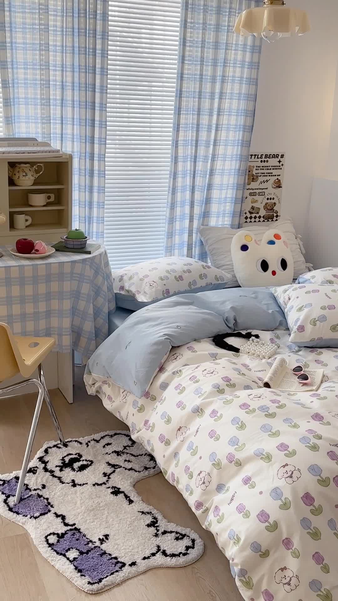 91家纺网 家纺一手货源 找家纺 昔可 2023新款学生季卡通普通款四件套 郁金香小萌狗