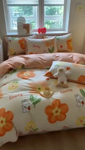 91家纺网 家纺一手货源 找家纺 澳萝拉 2023新款磨毛四件套-卡通系列 花园兔