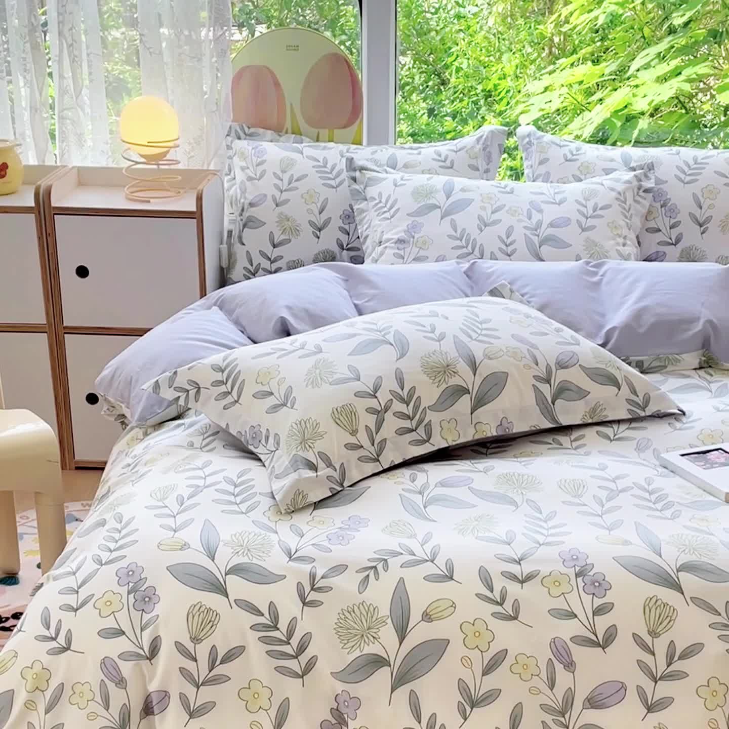 91家纺网 家纺一手货源 找家纺 金鑫汇 2023新花型上市喷气面料全棉四件套 诗情画意