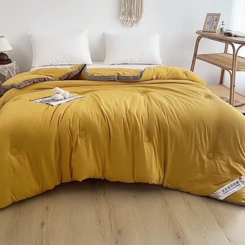 91家纺网 家纺一手货源 找家纺 森林人 2023新款A类水洗棉立体大豆被 立体-柠檬黄