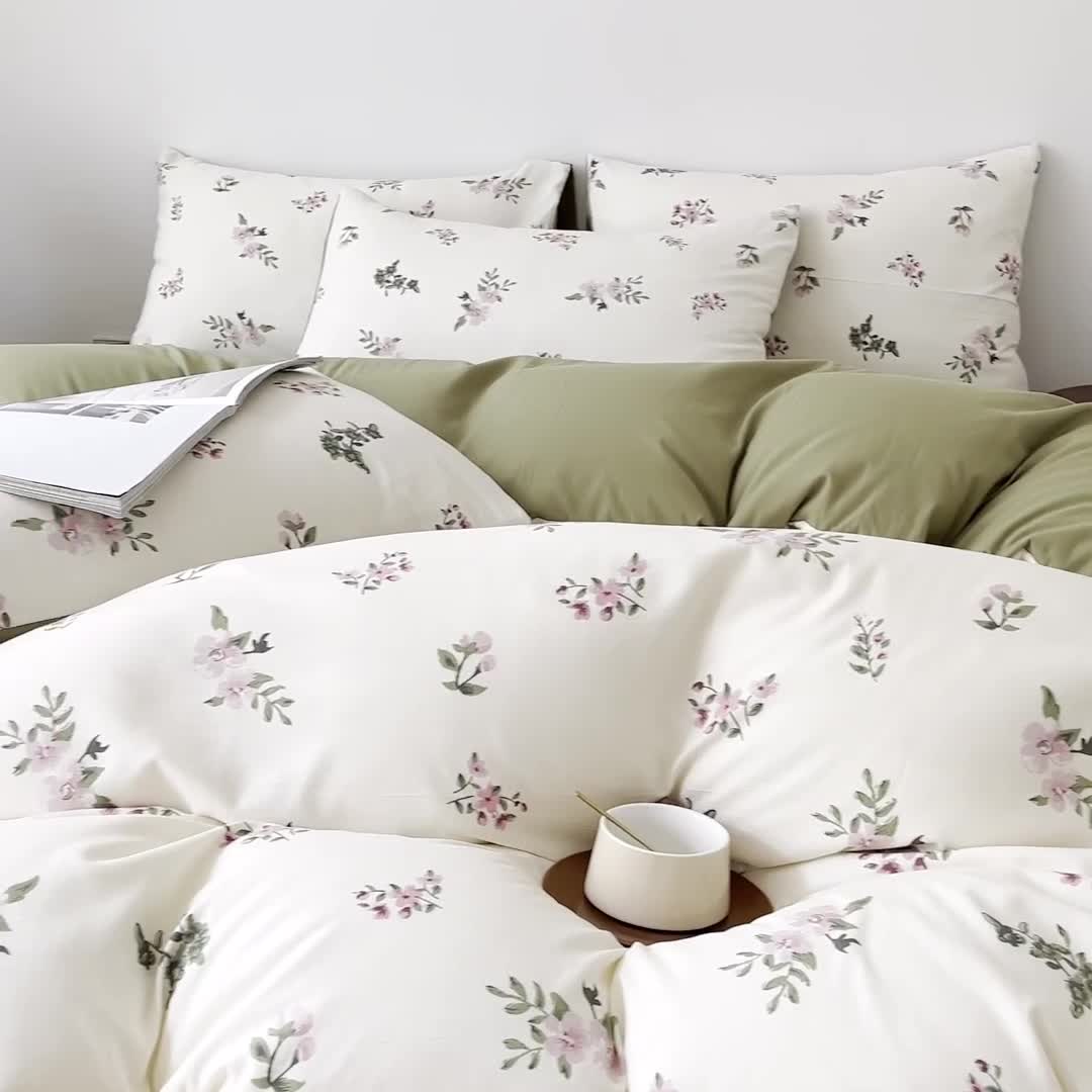 91家纺网 家纺一手货源 找家纺 一比一 直播爆款超柔提花小竺棉法式复古亲肤水洗四件套 午后时光