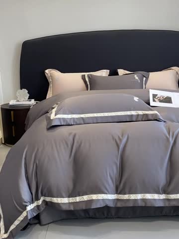 91家纺网 家纺一手货源 找家纺 优悦生活馆 2023新款布鲁系列轻奢磨毛四件套 布鲁-深灰