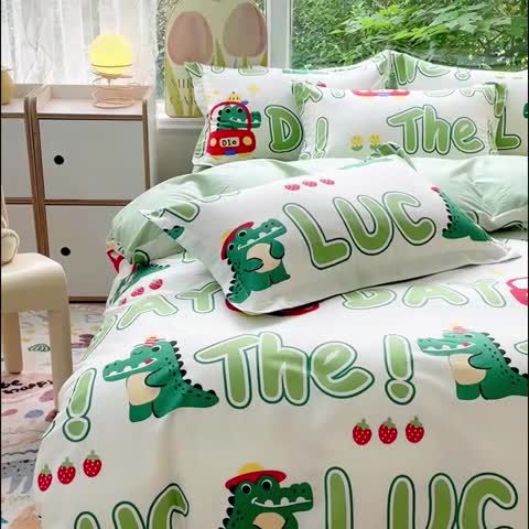 91家纺网 家纺一手货源 找家纺 金鑫汇 2023新花型上市喷气面料全棉四件套小鳄鱼日记