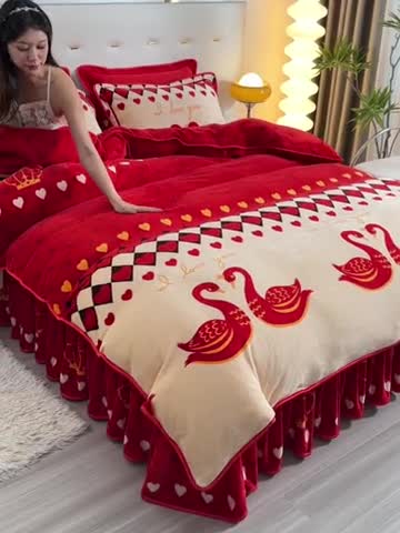 91家纺网 家纺一手货源 找家纺 绒耀 2025新款高克重牛奶绒四件套保暖四件套直播爆款电商爆款朝夕相伴