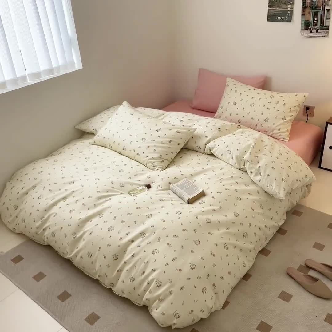 91家纺网 家纺一手货源 找家纺 捌月新款13372全棉田园风印花四件套小红书同款四件套直播新品 芬得拉