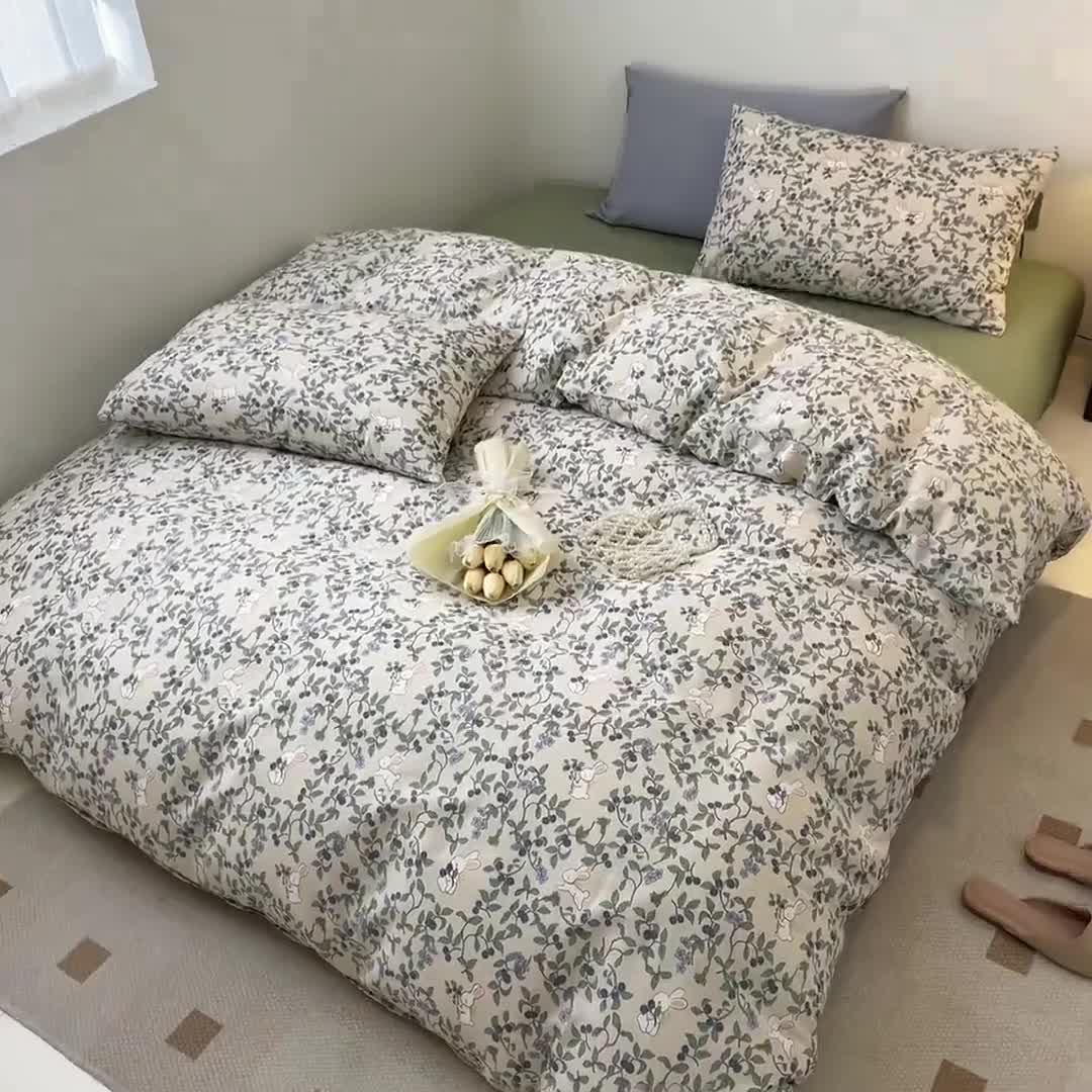 91家纺网 家纺一手货源 找家纺 捌月新款13372全棉田园风印花四件套小红书同款四件套直播新品 茶茶兔