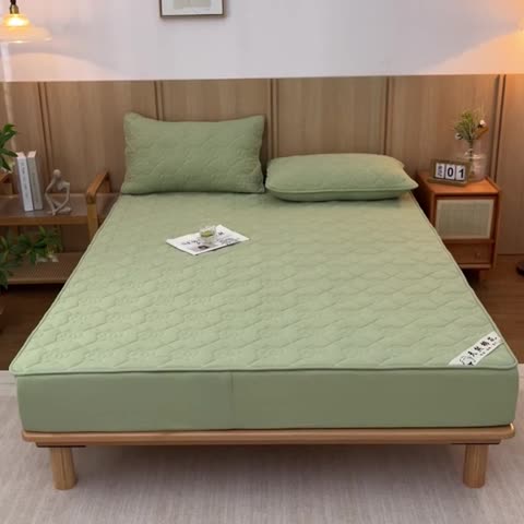 91家纺网 家纺一手货源 找家纺 鑫钰 2023新款亲肤棉夹棉新疆棉花床笠床罩床垫保护垫 棉朵-抹茶绿