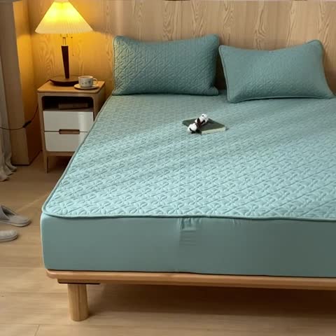 91家纺网 家纺一手货源 找家纺 鑫钰 2023新款防水隔尿水洗全棉夹棉棉花床笠床垫保护套床套罩 大风车-豆绿