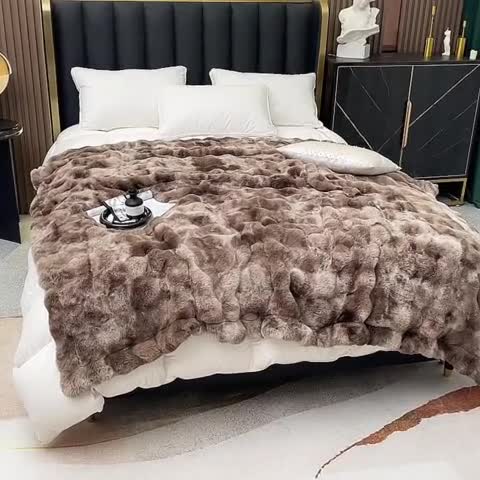 91家纺网 家纺一手货源 找家纺 来菲毛毯25新款托斯卡纳兔毛加厚双重保暖绒毯晕染高端毯子-咖啡色
