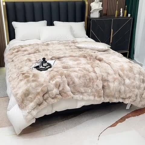 91家纺网 家纺一手货源 找家纺 （总）2025新款托斯卡纳兔毛加厚双层毛毯晕染高端绒毯保暖毯子奢华沙发毯