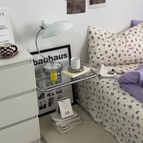 91家纺网 家纺一手货源 找家纺 直播热款A类水洗棉双层纱四件套纯色小碎花被套床笠三件套 浅紫+花园兔