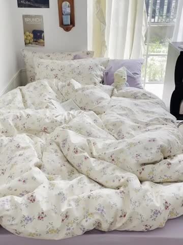 91家纺网 家纺一手货源 找家纺 昔可 2023新款亲肤韩系全棉绑带款四件套 紫色慕斯