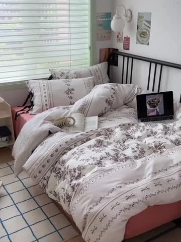 91家纺网 家纺一手货源 找家纺 昔可 2023新款亲肤韩系全棉绑带款四件套 午后清茶