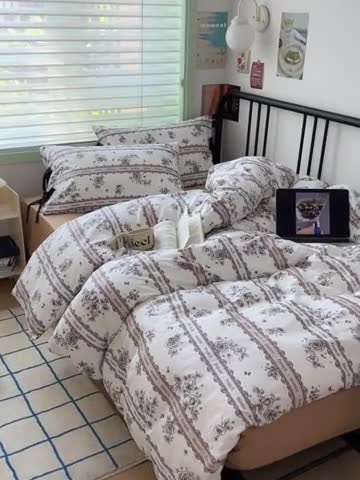 91家纺网 家纺一手货源 找家纺 昔可 2023新款亲肤韩系全棉绑带款四件套 水墨山茶