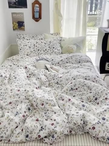 91家纺网 家纺一手货源 找家纺 昔可 2023新款亲肤韩系全棉绑带款四件套 花漾