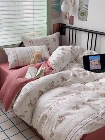 91家纺网 家纺一手货源 找家纺 昔可 2023新款全棉卡通小清新四件套 英国梨与小苍兰