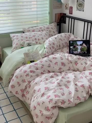 91家纺网 家纺一手货源 找家纺 昔可 2023新款全棉卡通小清新四件套 蔷薇少女