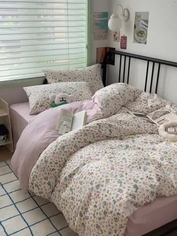 91家纺网 家纺一手货源 找家纺 昔可 2023新款全棉卡通小清新四件套 春日多巴胺